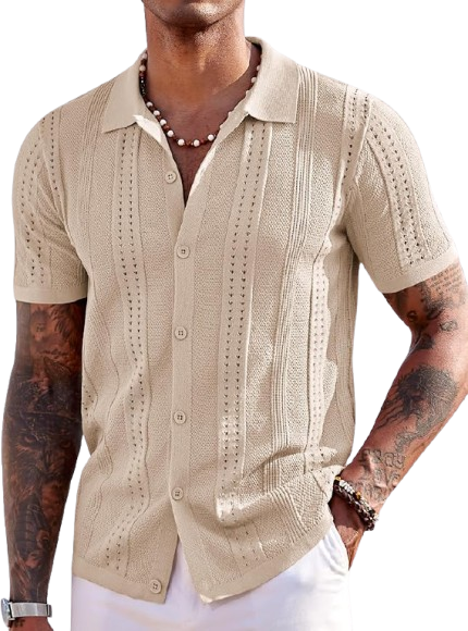 Men's Knit Shirts Short Sleeve Button Down 