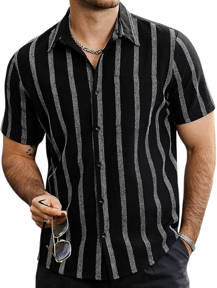 Mens Summer Striped Shirts Button Down